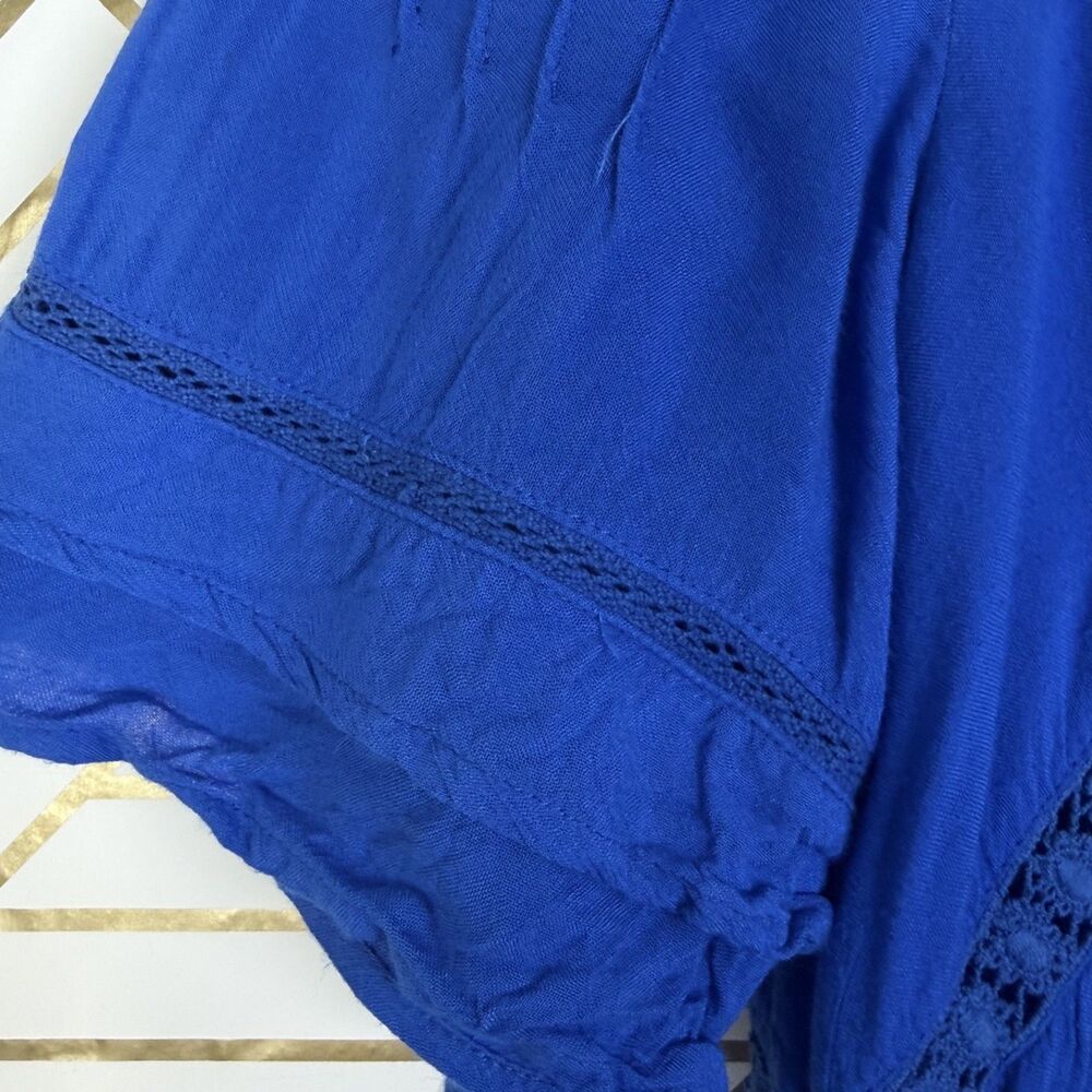 boho embroidered floral peasant shift blue lined dress medium by brass & roe - Picture 7 of 10